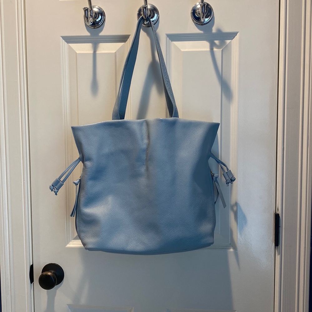 Soft blue leather tote